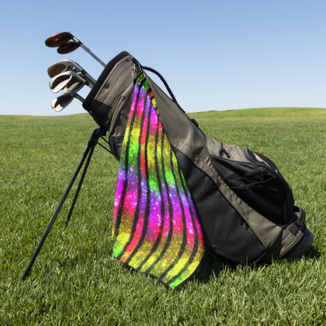 Neon Rainbow Shimmer Stripes Golf Towel (Green)