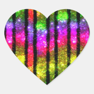 Neon Rainbow Shimmer Stripes Heart Sticker