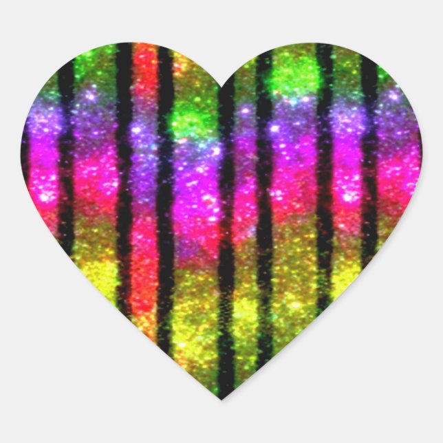 Neon Rainbow Shimmer Stripes Heart Sticker (Front)