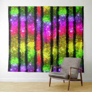 Neon Rainbow Shimmer Stripes Tapestry