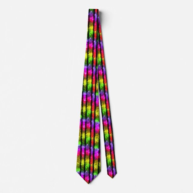 Neon Rainbow Shimmer Stripes Tie (Front)