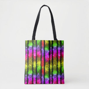 Neon Rainbow Shimmer Stripes Tote Bag