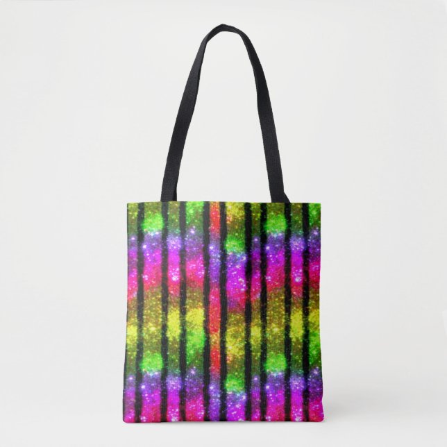 Neon Rainbow Shimmer Stripes Tote Bag (Front)
