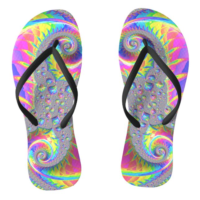 Neon Rainbow Spiral Fractal Abstract Digital Art Jandals (Footbed)