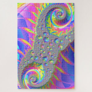 Neon Rainbow Spiral Fractal Abstract Digital Art Jigsaw Puzzle