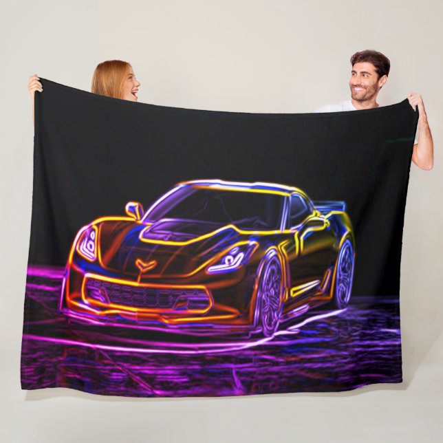 Neon Rainbow Sports Car Graffiti Art Fleece Blanket (In Situ)