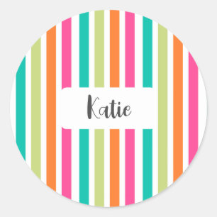 Neon rainbow stripes fun retro classic round sticker