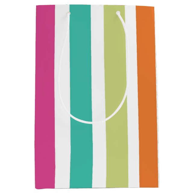 Neon rainbow stripes fun retro  medium gift bag (Front)