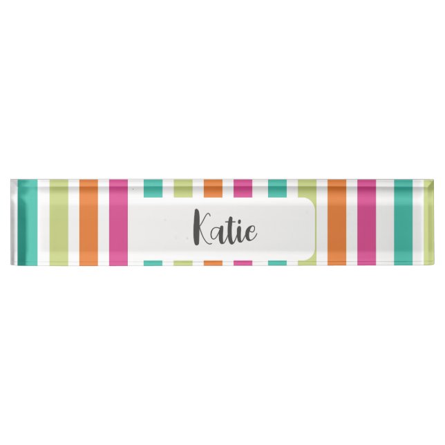 Neon rainbow stripes fun retro  nameplate (Front)