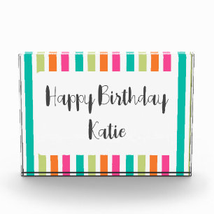 Neon rainbow stripes fun retro photo block