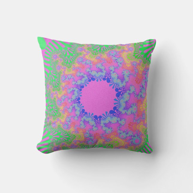 Neon Rainbow Sunburst Throw Pillow (Front)