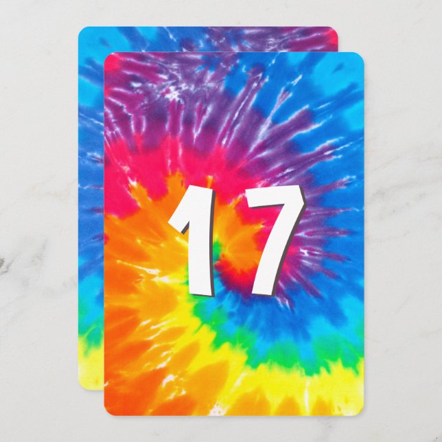 Neon Rainbow Tie Dye 17th Birthday Invitation (Front/Back)