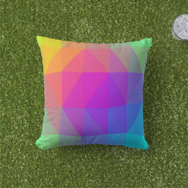 Neon Rainbow Triangle Abstract Cushion (Grass)
