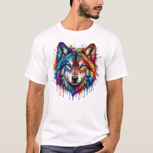 Neon Rainbow Wolf Head – Colorful Splash Art T-Shirt