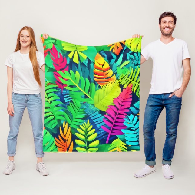 Neon Rainforest Fantasy Fleece Blanket (In Situ)