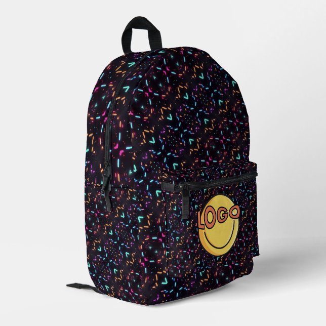 Neon Rave-Inspired PLUR Pill Heart Black Logo  Printed Backpack (Back Corner Left)