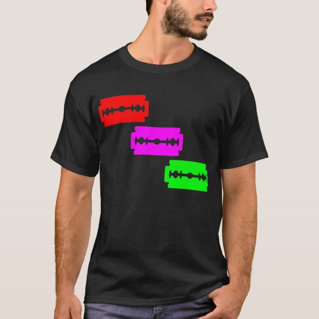 Neon Razor Blades (Red, Pink, Green) T-Shirt (Front)