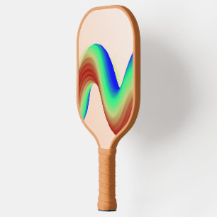 Neon red, blue and green waves on pink pickleball paddle