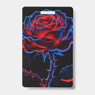Neon Red Blue Rose Glow Badge ID Badge