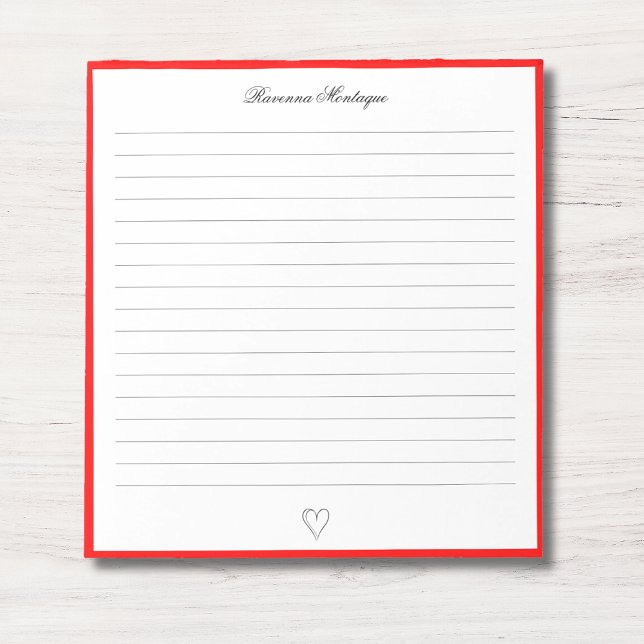 Neon Red Border and Heart Custom Script Lined Notepad (Creator Uploaded)
