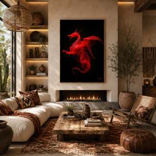Neon Red Dragon Quantum Flow Poster