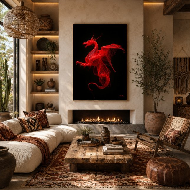 Neon Red Dragon Quantum Flow Poster (Creator Uploaded)