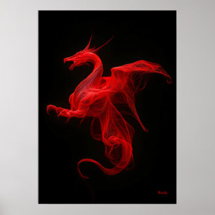 Neon Red Dragon Quantum Flow Poster