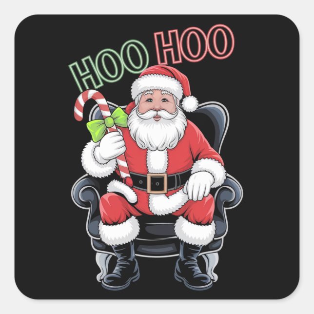 Neon Red Green Santa Claus Saying Hoo Hoo Square Sticker (Front)