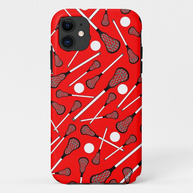 Neon red lacrosse sticks pattern Case-Mate iPhone case (Back)