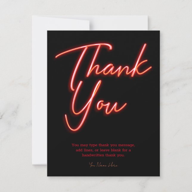 Neon Red Orange Glow Thank You Invitation (Front)