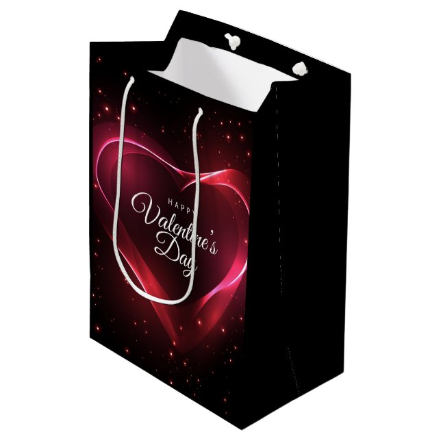 Neon Red Valentine Heart Amid Red Stars Medium Gift Bag (Front Angled)