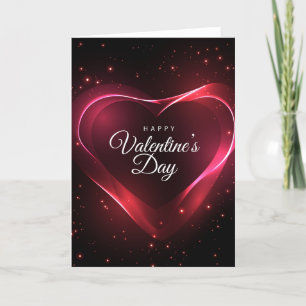 Neon Red Valentine Heart Amid Red Stars Thank You Card