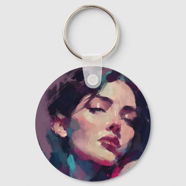 Neon Reflections Abstract Portrait Key Ring (Front)