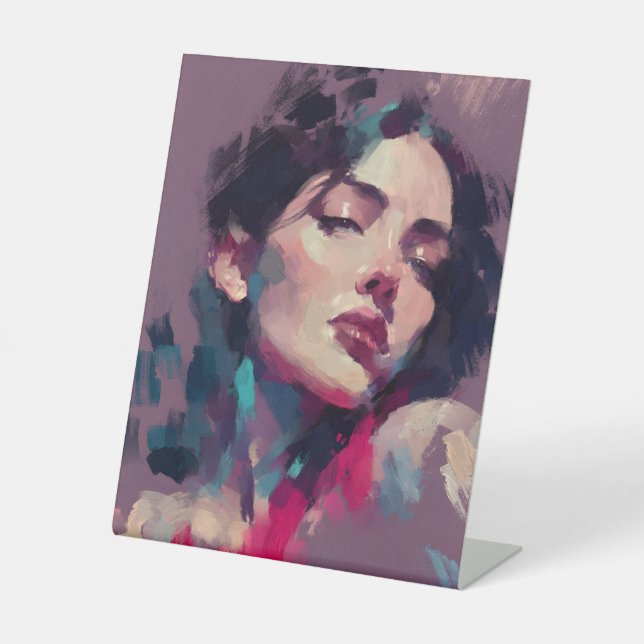 Neon Reflections Abstract Portrait Pedestal Sign (Front)