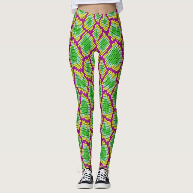 Neon Reptile Print Leggings (Front)