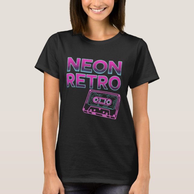 NEON RETRO – 80s Arcade Synthwave Cassette T-Shirt (Front)