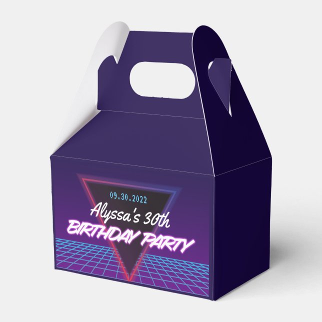 Neon Retro 80s Themed Purple Pink Birthday Party Favour Box (Front Side)