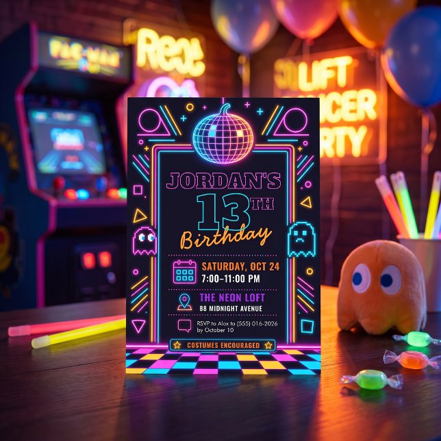 Neon Retro Arcade halloween 13th Birthday Invite (Creator Uploaded)