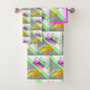 Neon Retro Cassette Tapes Bath Towel Set