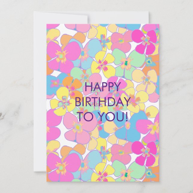Neon Retro Floral Pink Birthday Holiday Card (Front)
