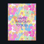 Neon Retro Floral Pink Birthday Holiday Postcard<br><div class="desc">Retro faux neon floral pattern. Pink,  orange,  mint,  blue,  yellow,  neon floral aesthetic.</div>