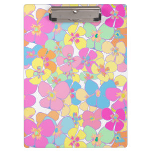 Neon Retro Floral Pink  Clipboard