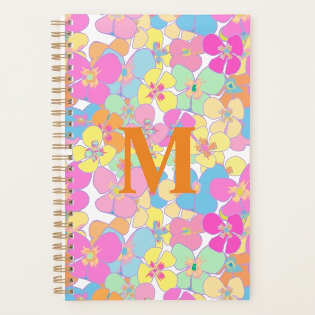 Neon Retro Floral Pink Monogram Planner (Front)