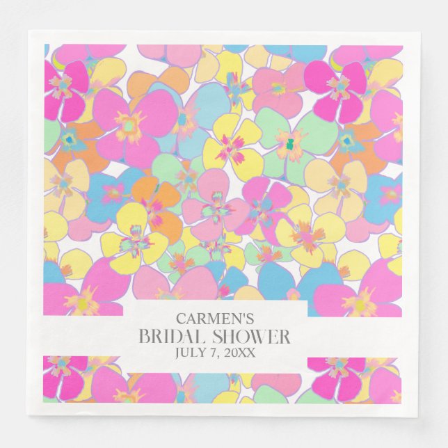 Neon Retro Floral Pink Pretty Chic Bridal Shower Napkin (Front)