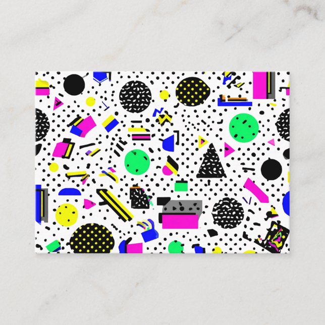 Neon Retro Memphis Geometric Chaos Pattern Business Card (Front)