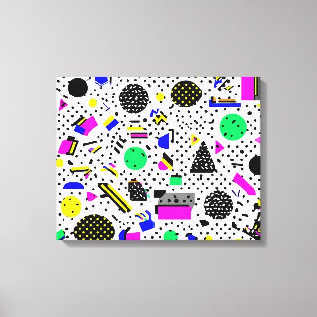 Neon Retro Memphis Geometric Chaos Pattern Canvas Print (Front)