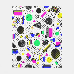 Neon Retro Memphis Geometric Chaos Pattern Fleece Blanket