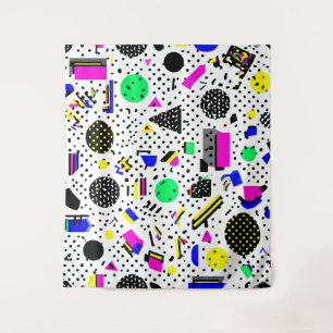 Neon Retro Memphis Geometric Chaos Pattern Tapestry