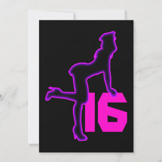 Neon Retro Pinup Purple Sweet 16 Birthday Invitation