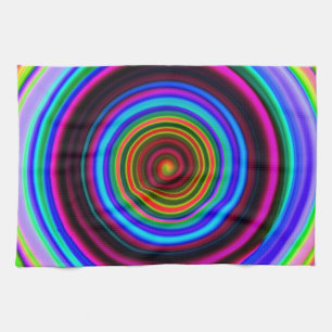 Neon Retro Spiral Circle Pattern Tea Towel